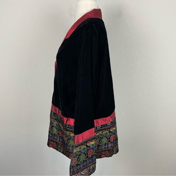Coldwater Creek Black Red Gold  Velvet Taffeta Brocade Jacket Blazer Topper Larg - Picture 5 of 11